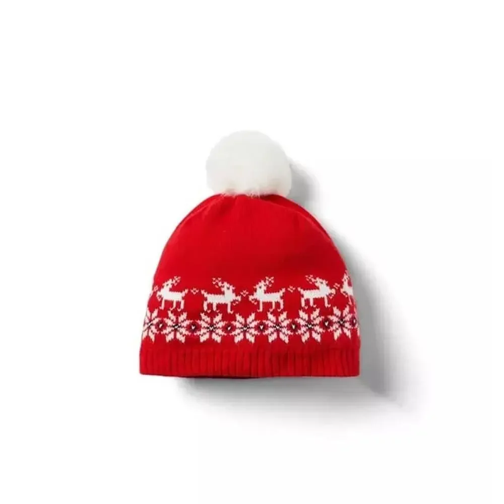 NWT❤️Janie and Jack Reindeer Fair Pom Beanie sz4/5